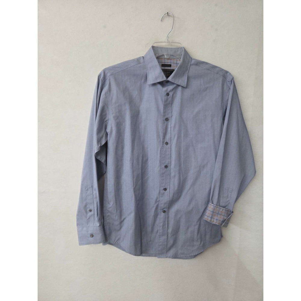 Jos A Bank Reserve Mens Blue Micro Plaid Egyptian Cotton Shirt Traditional Fit M - Picture 1 of 9